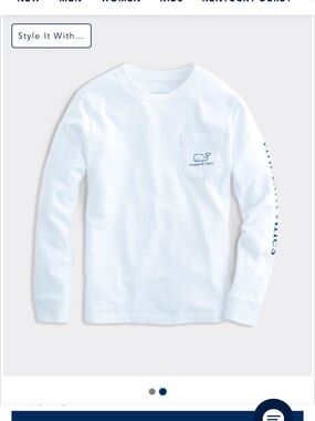 Vineyard Vines Boys White Long-Sleeve Tee with Logo - Size Medium (12-14) - NWT